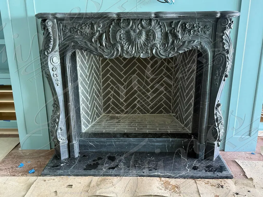 French style mantel in nero marquina marble