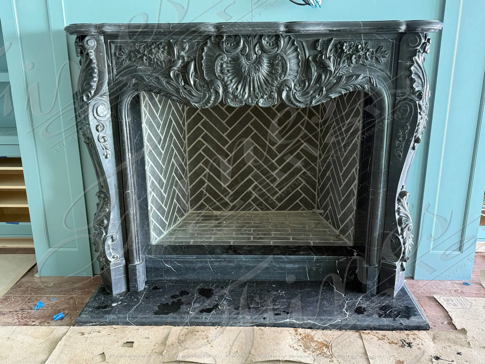 French style mantel in nero marquina marble