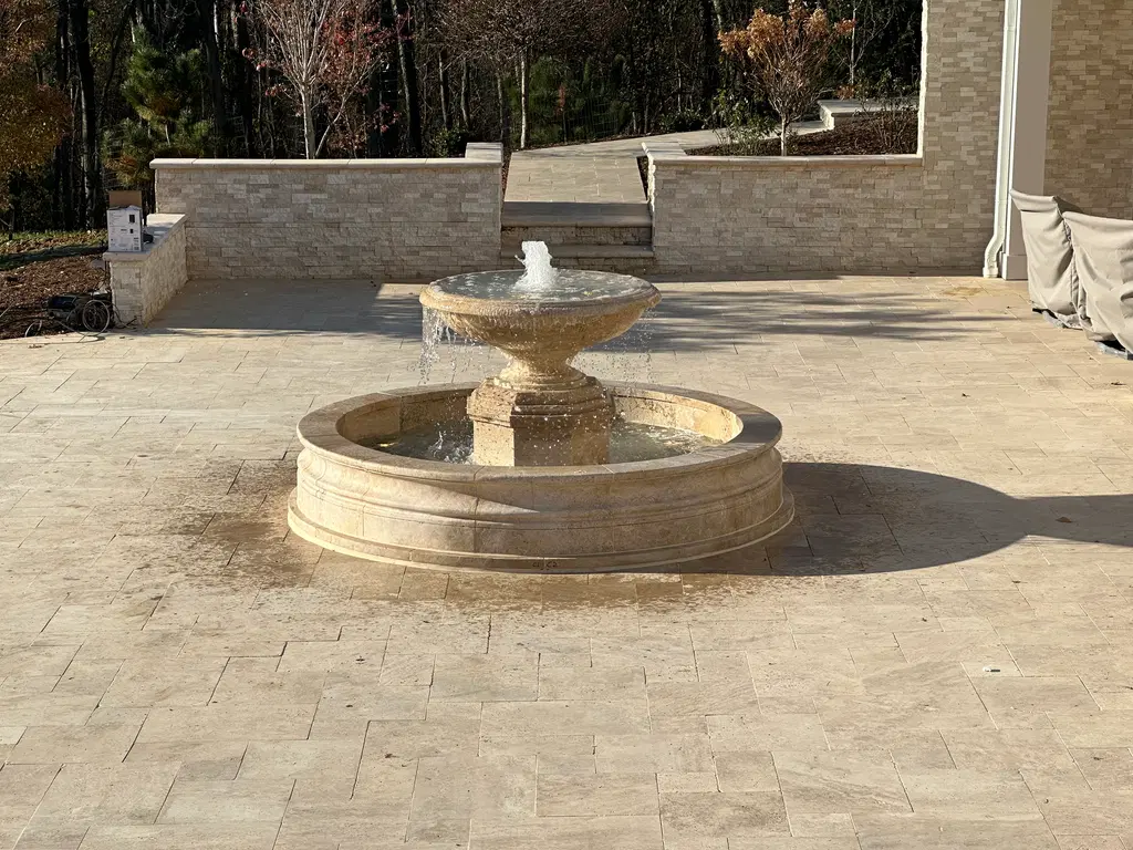 Single Tiered Fountain in Classic Light Travertine