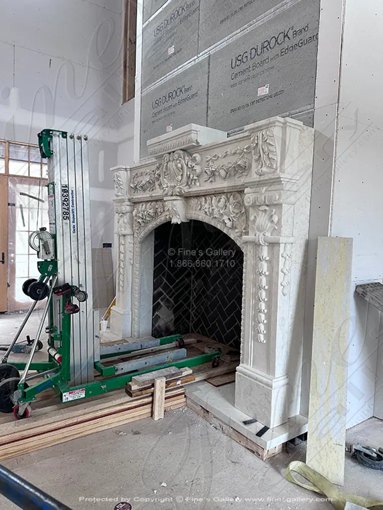 20 Foot Tall Overmantel in Italian Bianco Perlino Marble