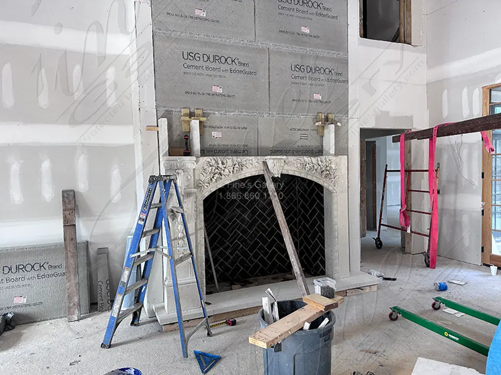 20 Foot Tall Overmantel in Italian Bianco Perlino Marble