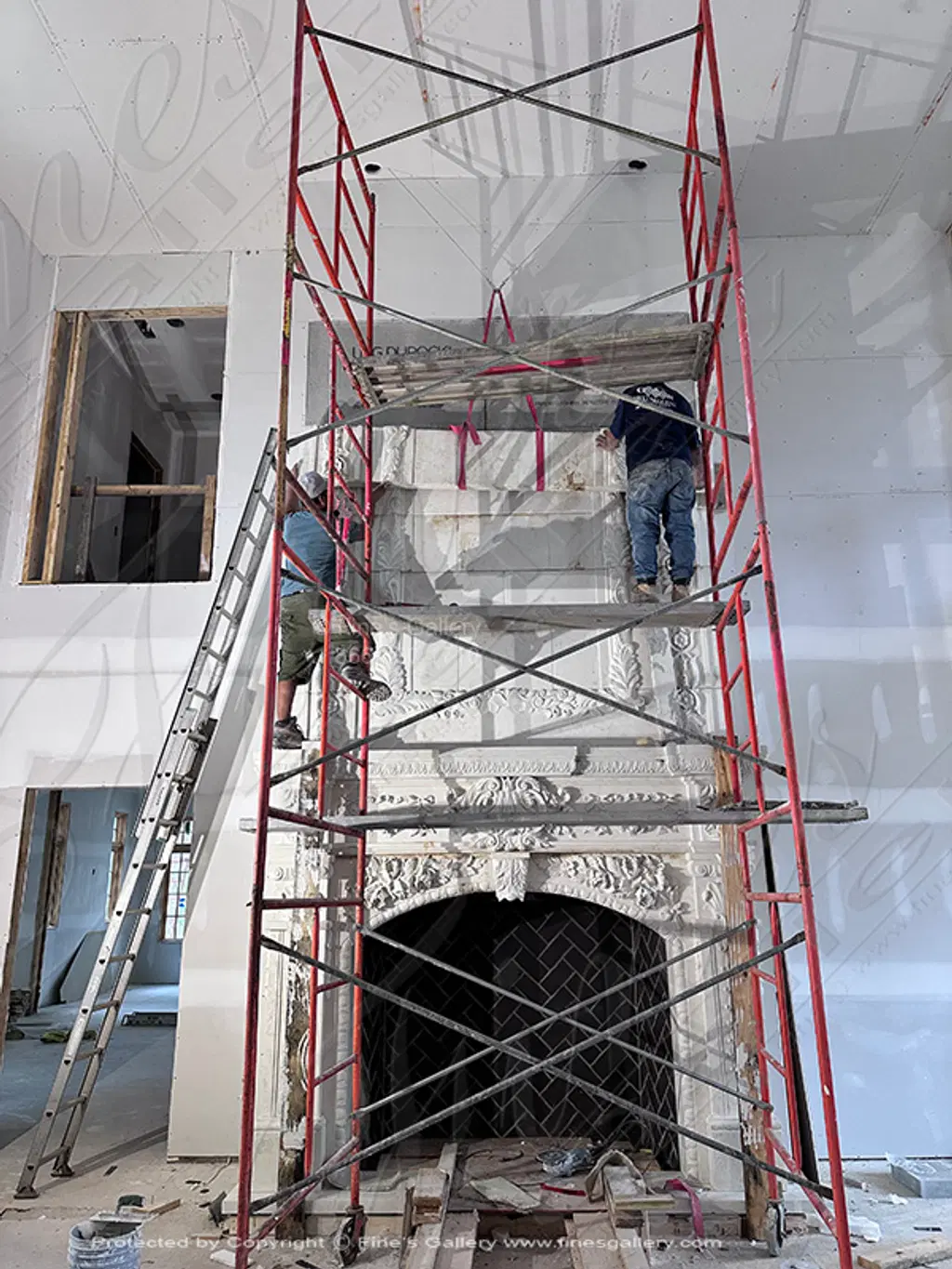 20 Foot Tall Overmantel in Italian Bianco Perlino Marble