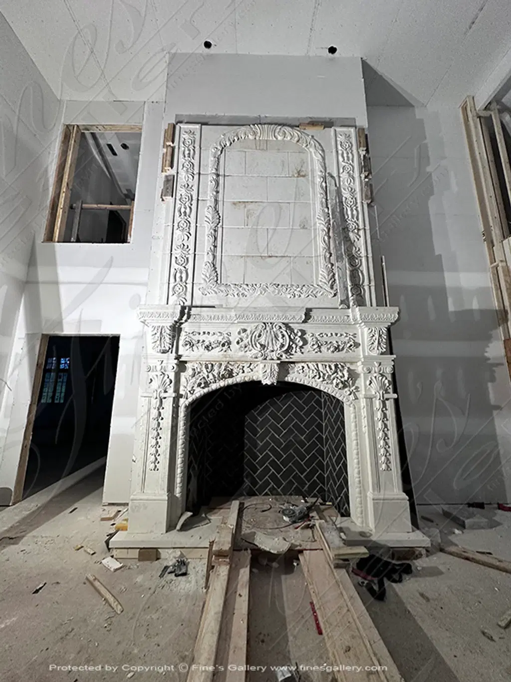 20 Foot Tall Overmantel in Italian Bianco Perlino Marble
