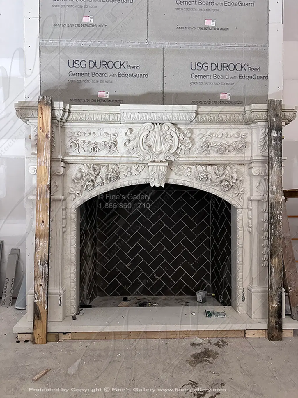 20 Foot Tall Overmantel in Italian Bianco Perlino Marble