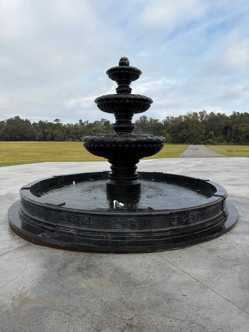 Greek Key Themed Three tier fountain in Black Marble