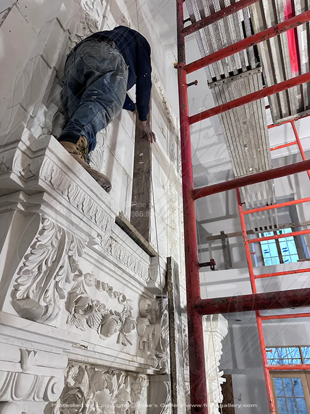 20 Foot Tall Overmantel in Italian Bianco Perlino Marble