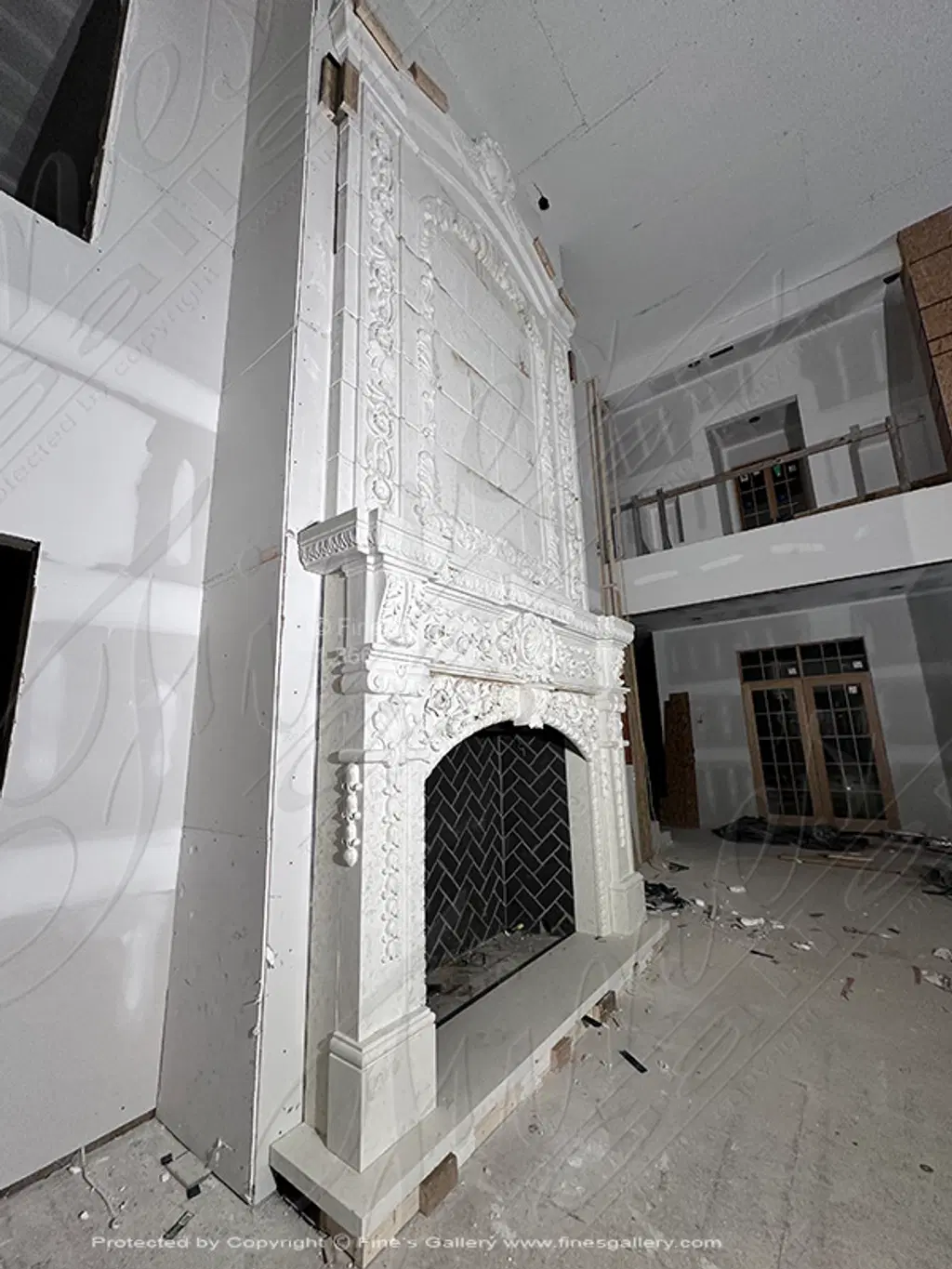 20 Foot Tall Overmantel in Italian Bianco Perlino Marble