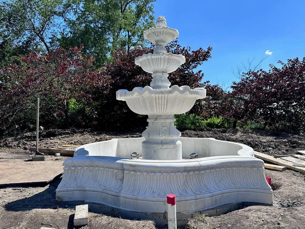 Ornate 3 Tier Marble Fountain in Statuary Marble
