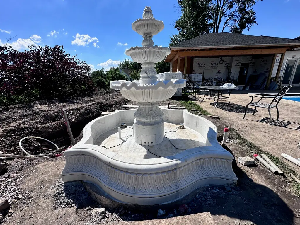 Ornate 3 Tier Marble Fountain in Statuary Marble