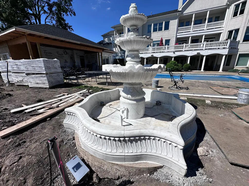 Ornate 3 Tier Marble Fountain in Statuary Marble