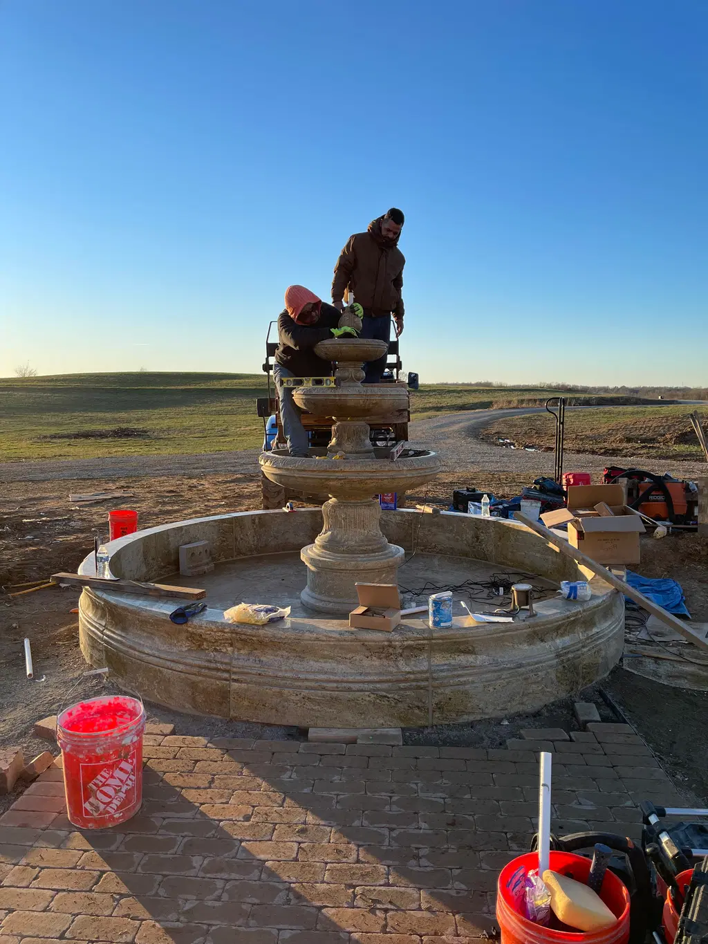 Three Tiered Granite Fountain Installation