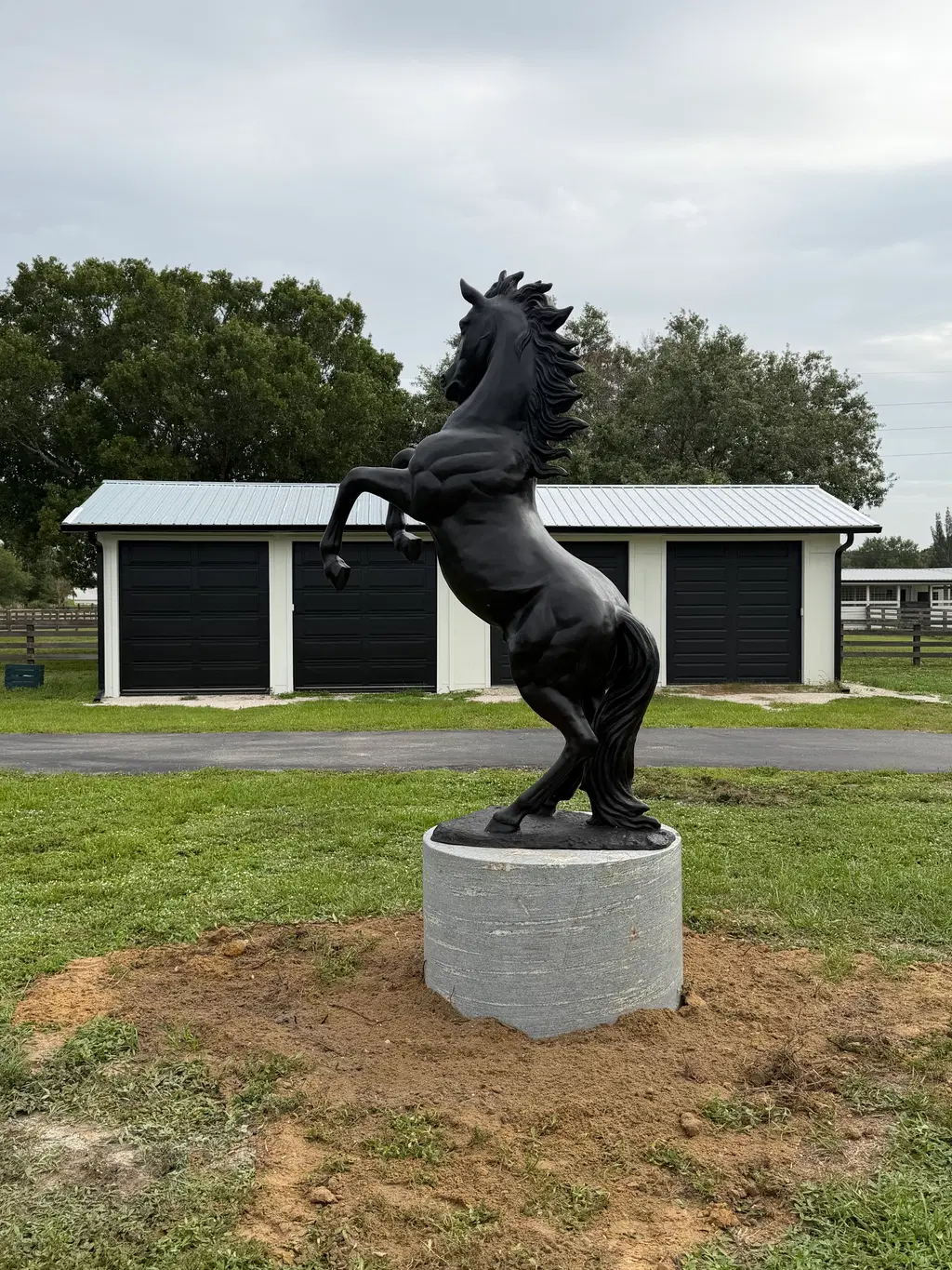 Rearing Bronze Horse on Oversized Griggio Granite Pedestal