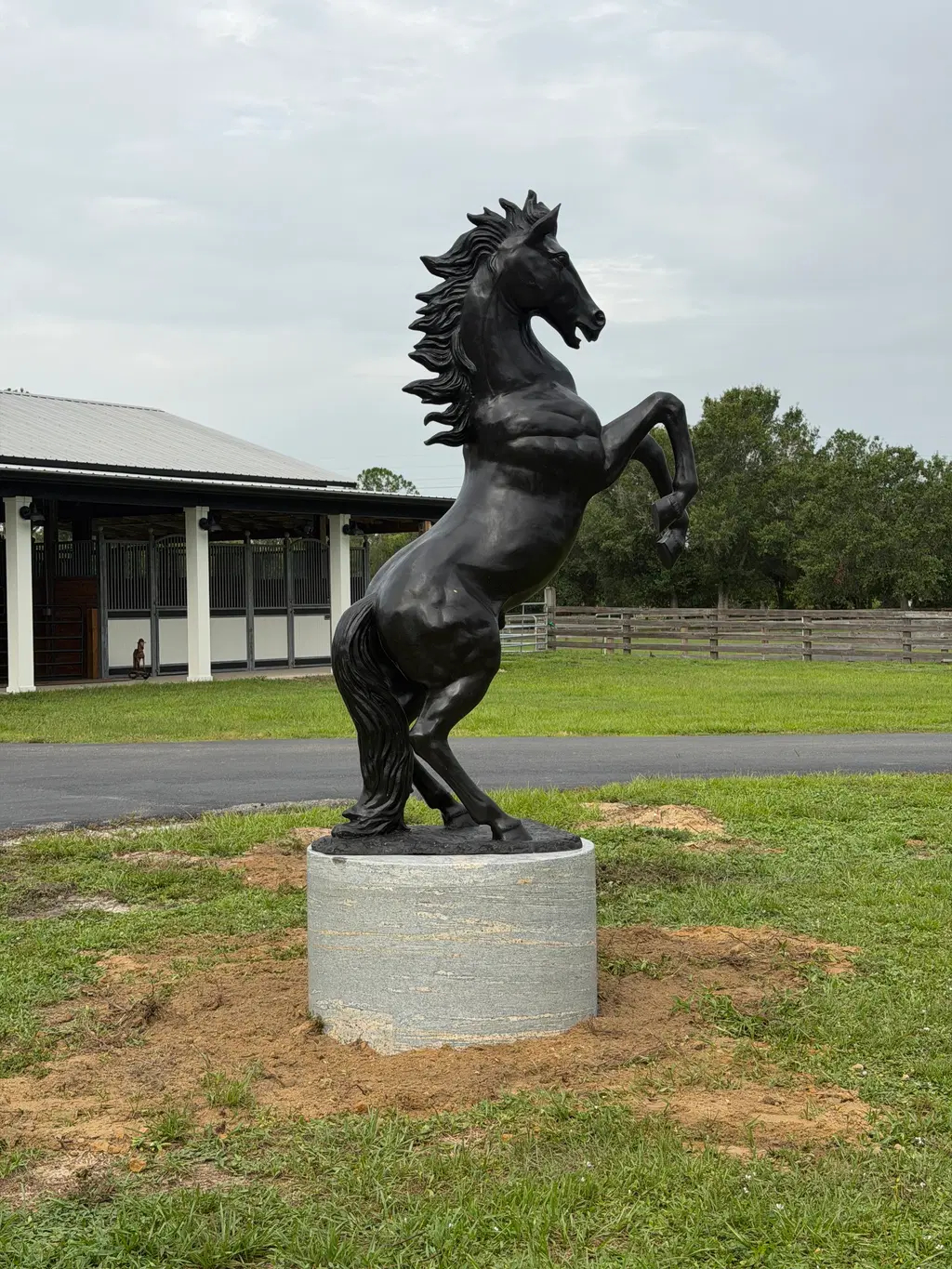 Rearing Bronze Horse on Oversized Griggio Granite Pedestal