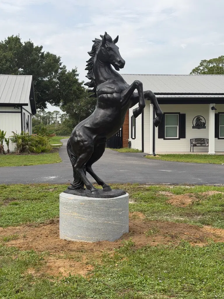 Rearing Bronze Horse on Oversized Griggio Granite Pedestal