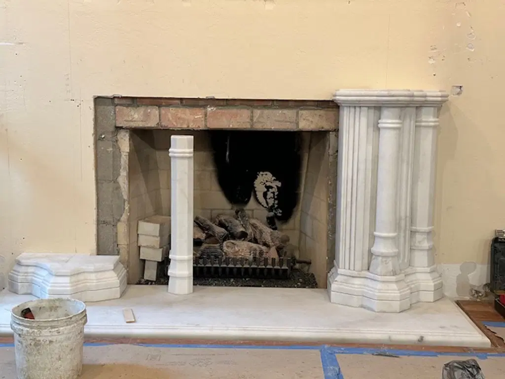 Custom Marble Balustrade System & Tudor Style Marble Mantel