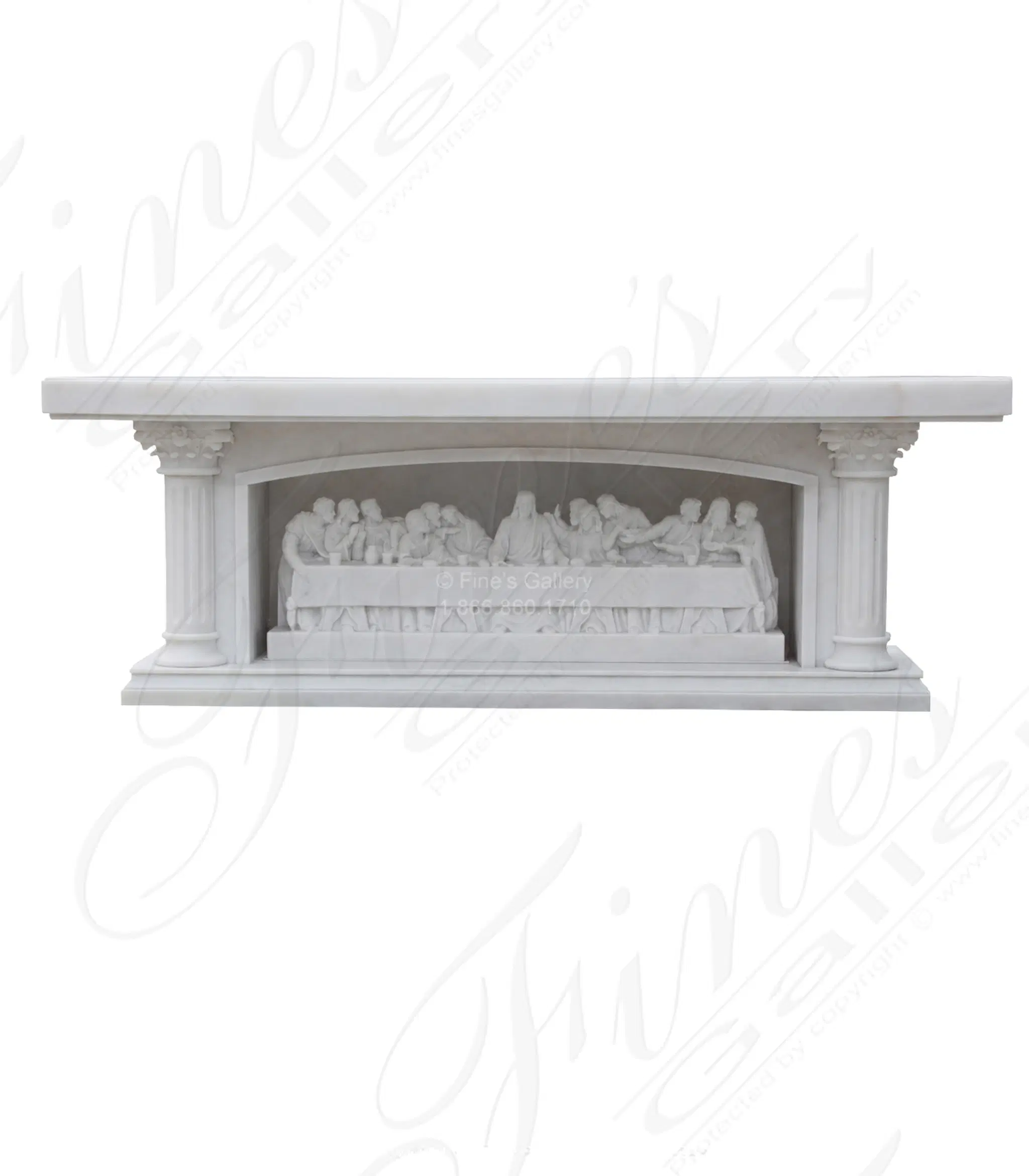 Last Supper Themed Altar in Statuary White Marble — Model MCH-2189 — Hand-Crafted by Fine's Gallery