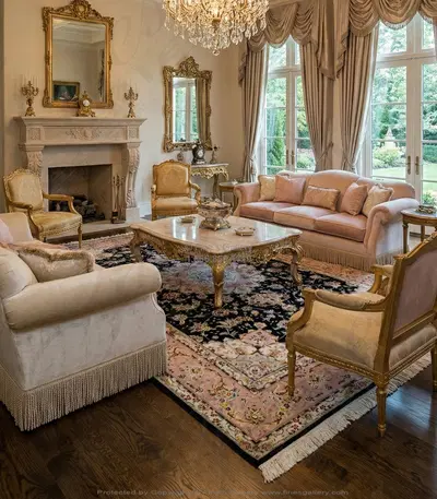 Traditional Medallion Wool Rug with Silk Highlights - Black, Mauve and Cream Floral Rectangle Area Rug