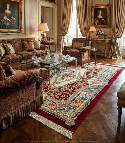 Hand-Knotted Wool Traditional Rug - Coral and Green Floral Rectangle Pattern