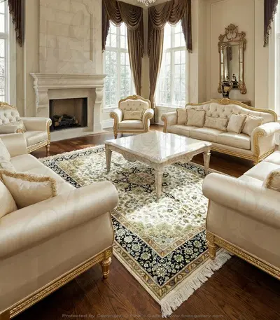 Deep Indigo Hand Knotted Silk Rug with Coral and Aqua Accents - Luxury Rectangle Area Rug