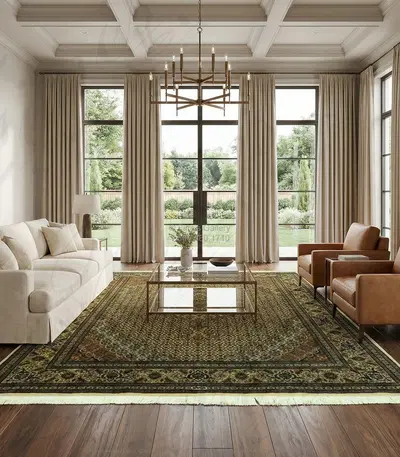 Indo Persian Hand Knotted Wool Rug with Silk Highlights - Classic Tabriz Pattern - 4.9 x 7 Rectangle