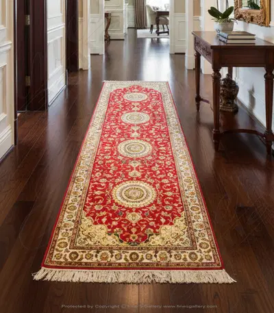 Hand Knotted Silk Rug Runner with Medallion Pattern - Luxury Home Decor