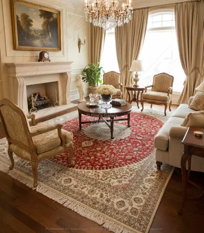 Hand Knotted Silk Rug Rectangle - Red and Ivory with Coral Accents - Luxury Area Rug