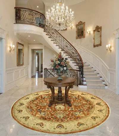 Sienna and Gold Hand Knotted Wool Round Rug - Earth Tones for Any Decor - R7090