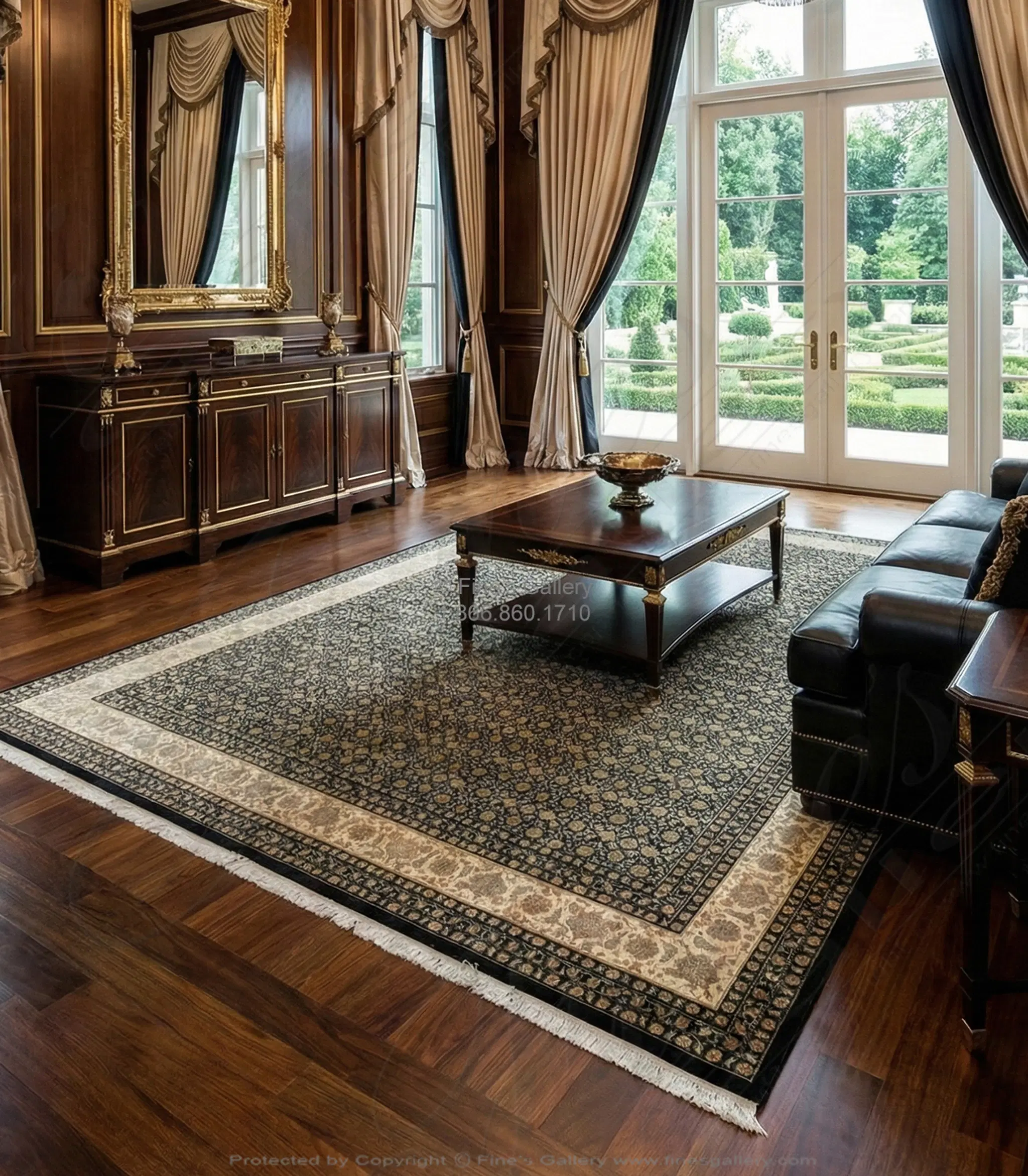 Hand Knotted Wool & Silk Rectangle Rug - Black and Taupe Luxury Area Rug
