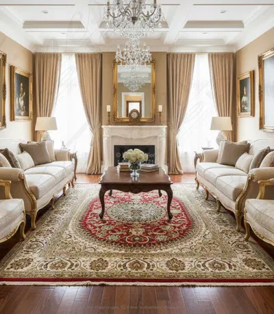 Hand-Knotted Red and Cream Wool Rectangular Area Rug - Traditional Design