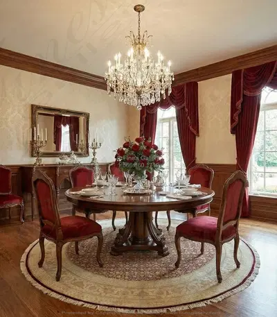 Hand Knotted Traditional Round Wool Rug - Red and Cream Pattern - Luxury Home Decor