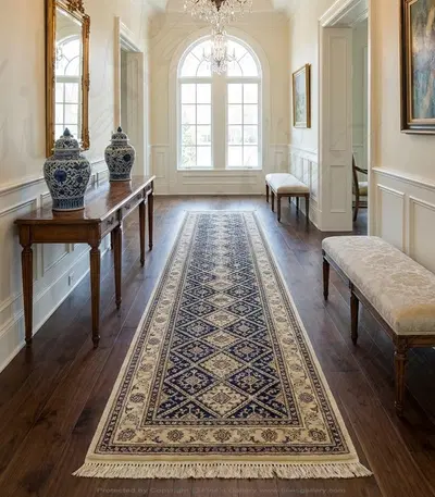 Black Ivory Hand Knotted Wool Rug Runner - 100% Wool Traditional Hallway Carpet - Fine's Gallery