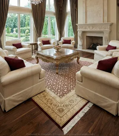 Hand Knotted Wool Transitional Rug - Ruby Red & Cream Rectangle Area Rug