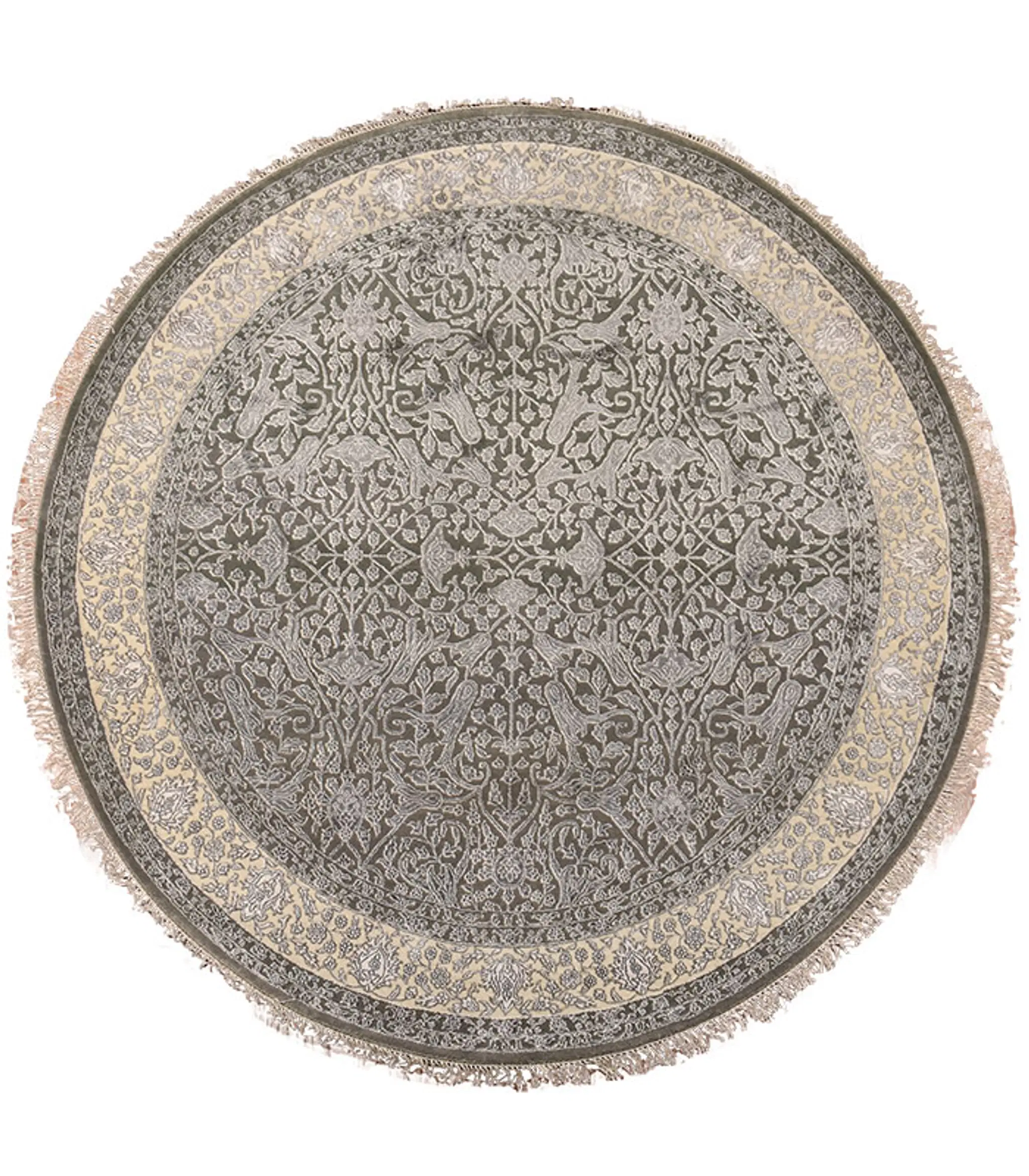 Round Rug wool grey and ivory