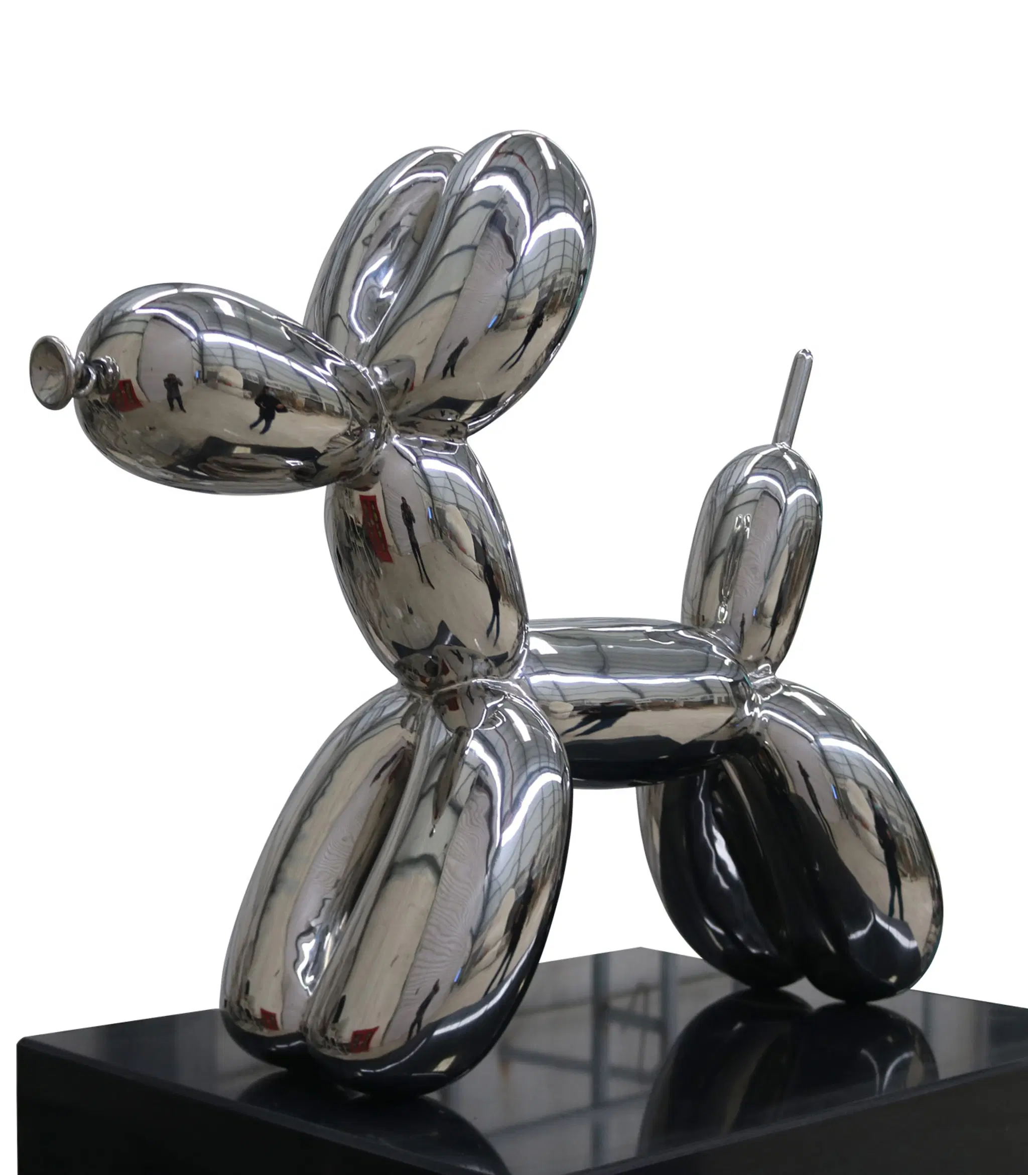 Stainless Steel Balloon Dog Statue and Granite Pedestal Set