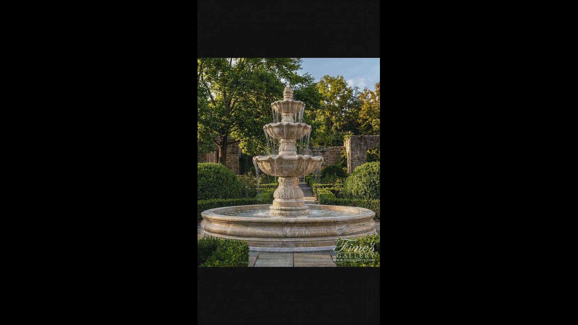 Traditional Three Tiered Scalloped Edge Fountain in Antique Gold Granite — Model MF-2434 — product video