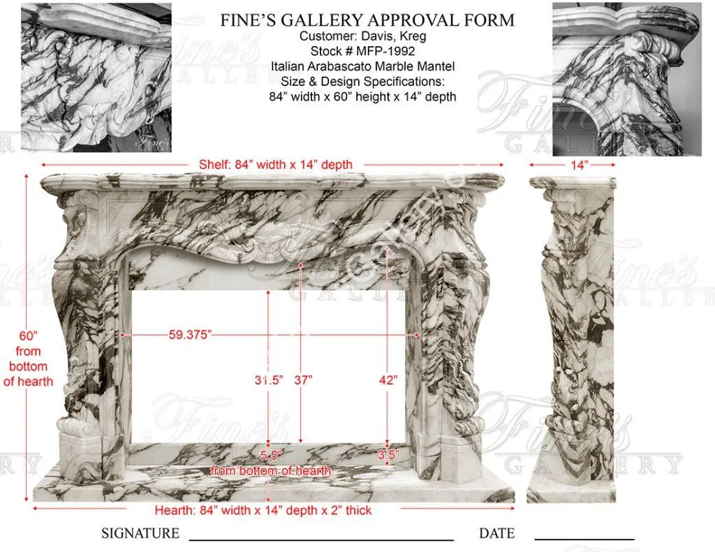 Custom Exotic Italian Arabascato Marble Columns and Fireplace Mantel ( Concept to completion via Install Partner )