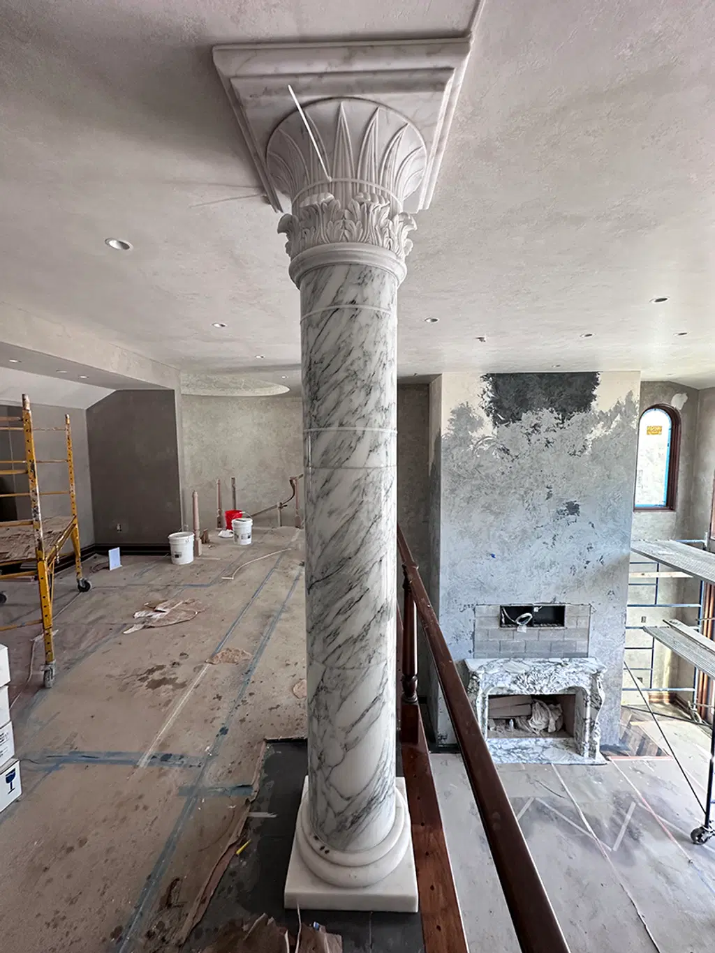 Italian Arabascato Marble Columns and Mantel