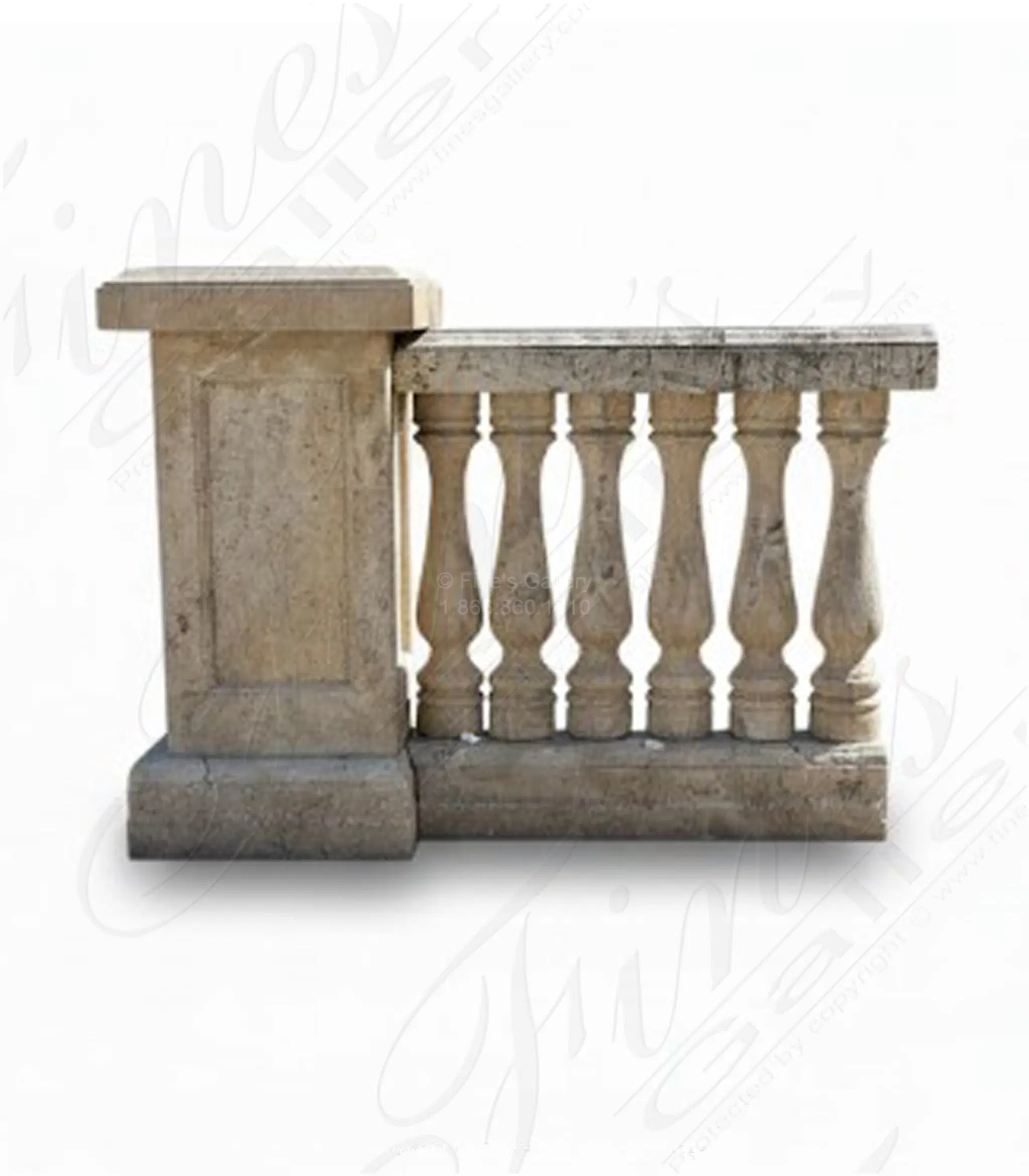Classic Light Travertine Balustrade System - Complete Stone Railing Kit with Balusters, Posts, Rails and Base