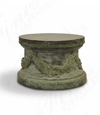Patina Green Bronze Planter Base with Floral Designs - Decorative Pedestal for Vases