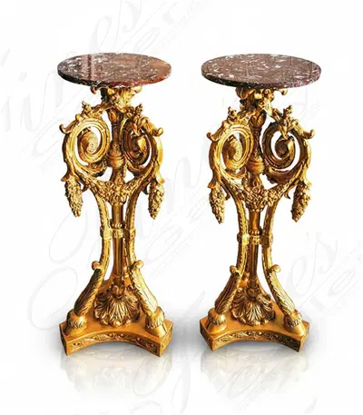Ornate French Gilt Bronze Base Pair with Rosso Marble Top - Luxury Home Decor Pedestals