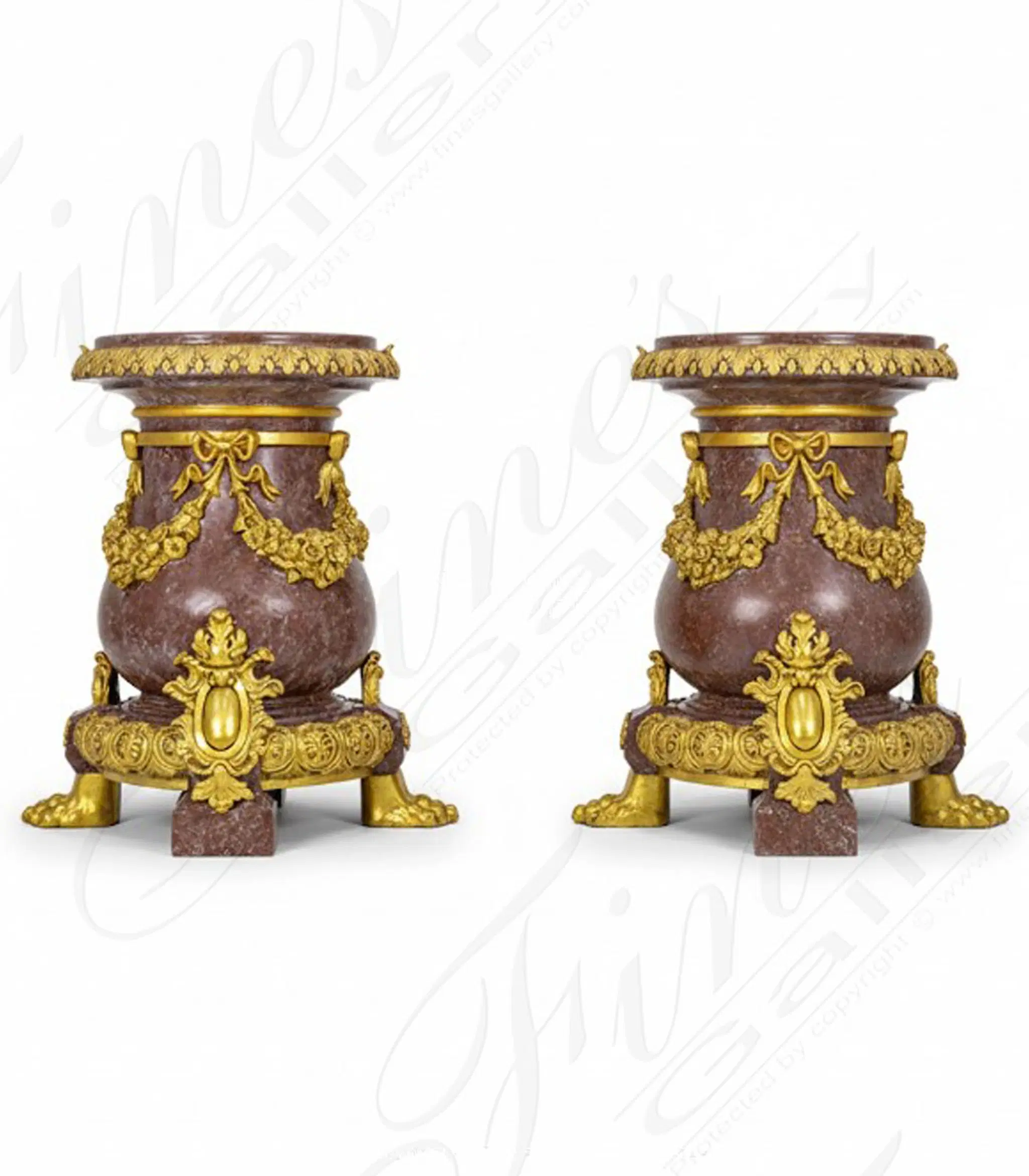 Gold Gild Bronze Base Featuring Floral Garland Detail — Model BB-130 — Hand-Crafted by Fine's Gallery