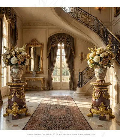 Gold Gild Bronze Base Featuring Floral Garland Detail