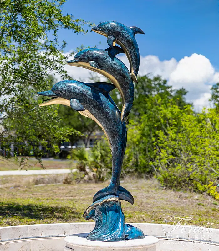 Three Dolphins Fountain in Brilliant Baked Enamel Bronze