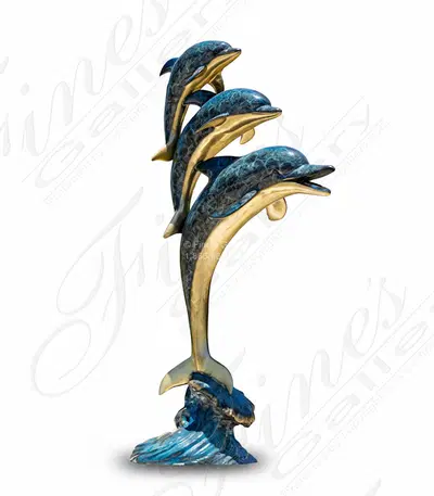 Three Dolphins Bronze Fountain with Brilliant Baked Enamel Finish - Luxury Garden Water Feature