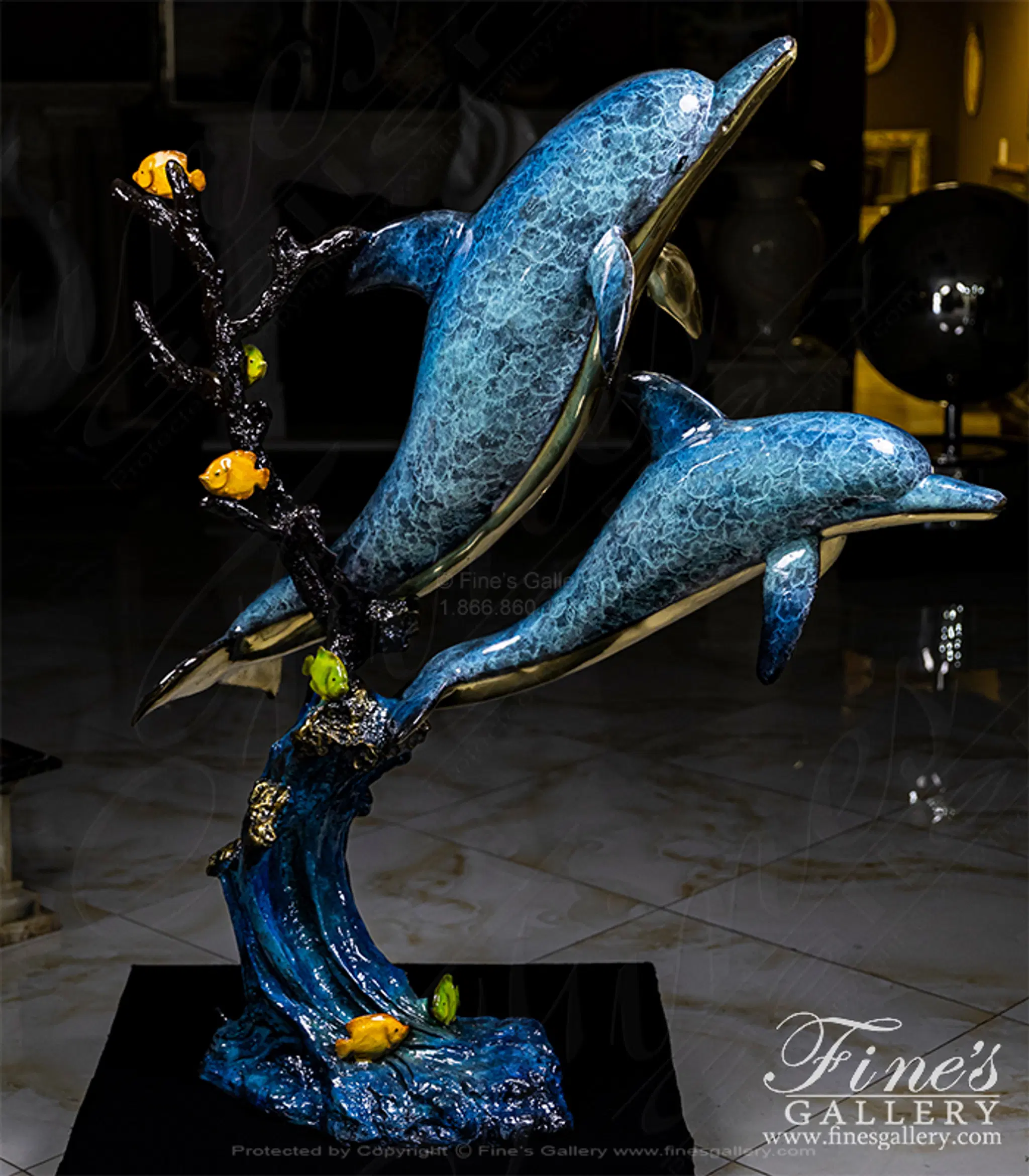 Bronze Dolphins and Tropical Fish Fountain