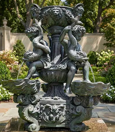 Rare Museum Quality Tiered Bronze Cherubs Fountain