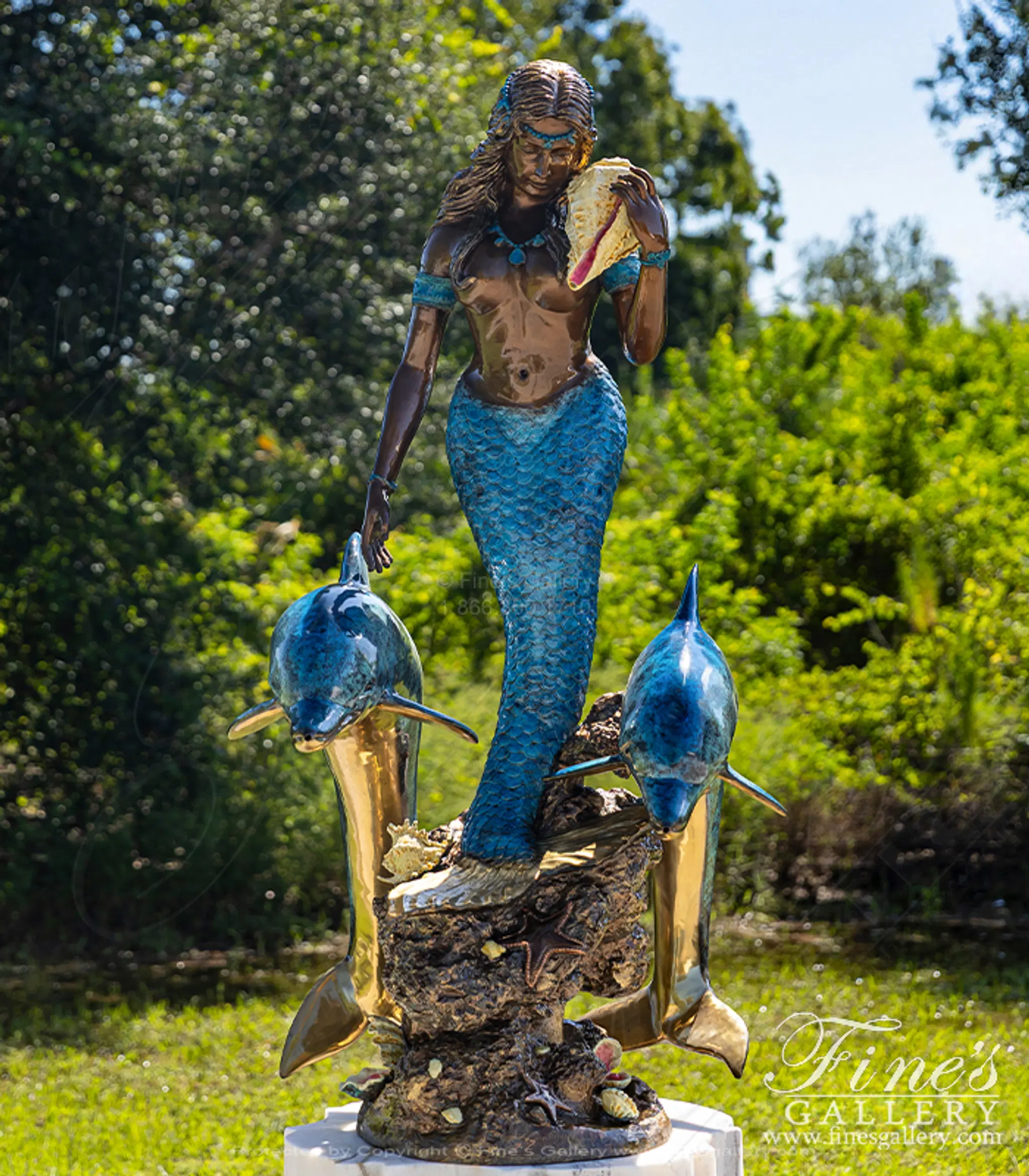 Bronze Mermaid with Two Dolphins Fountain