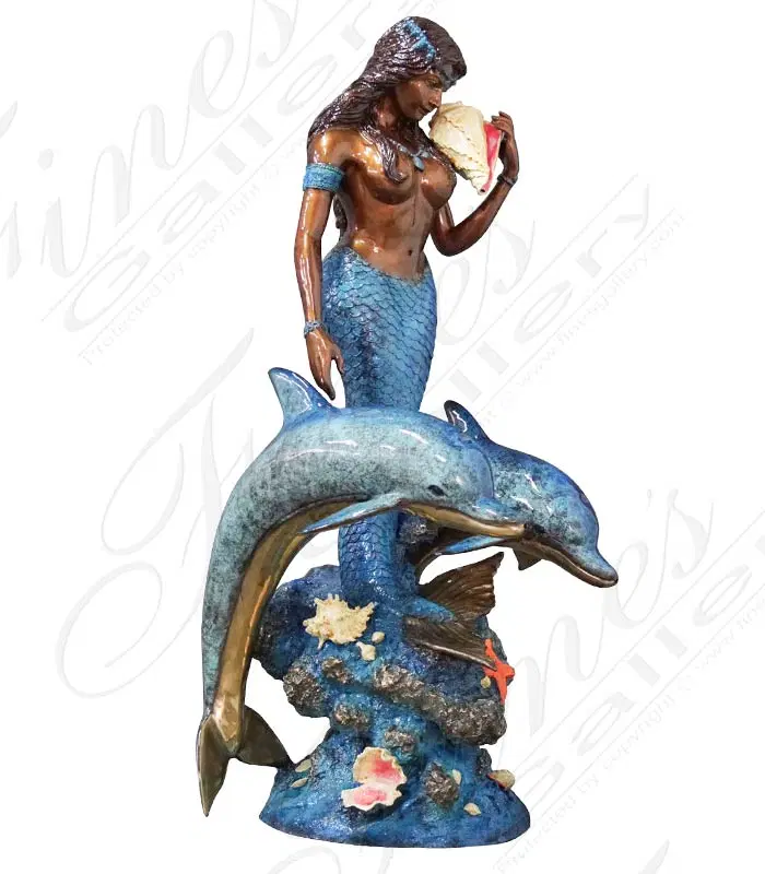 Bronze Mermaid W/ Dolphins Fountain