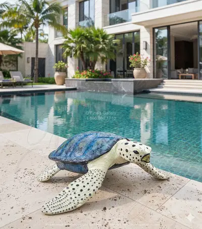 28" Sea Turtle in Enameled Bronze