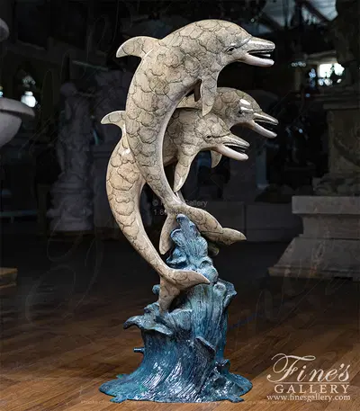 Three Bronze Dolphins Fountain in Brilliant Enamel Bronze
